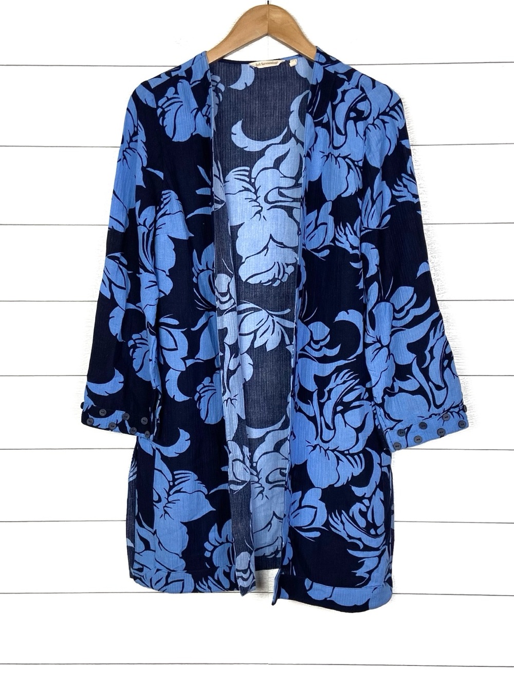 SOFT SURROUNDINGS Oceo Gauze Topper Resort Vacation Comfy Blue Floral Small